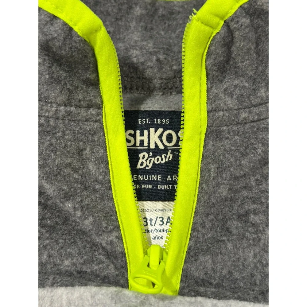OshKosh Bgosh Boys 3T Grey Neon Yellow Fleece Quarter Zip Pullover Colorblock